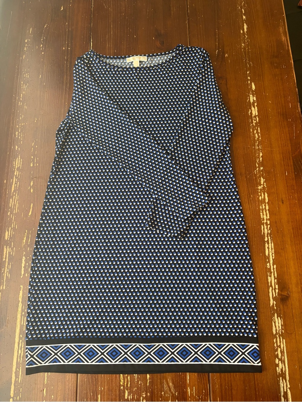 Michael Kors Black Shift Dress with Blue and White Dot Print